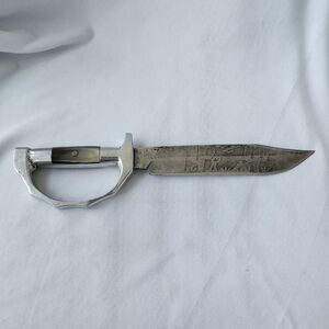Handmade Mexican Bowie Knife‎ Etched Blade With Leather Sheath Bone Handle Inlay